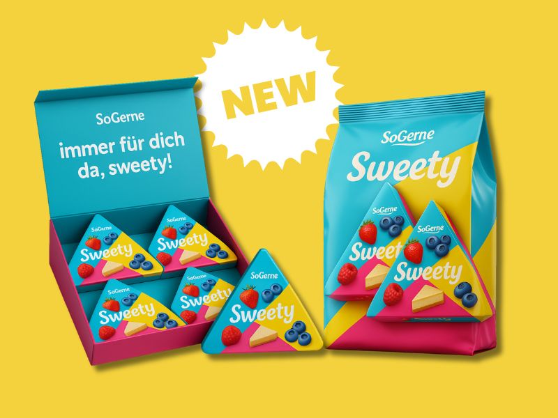Geschenkbox mit 4 Sogerne Sweetys und daneben das SoGerne Sweety im Doppelpack