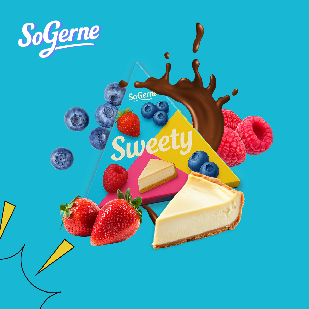 SoGerne Sweety mit Früchten und Cheesecake, um die Geschmacksrichtung zu verdeutlichen. 