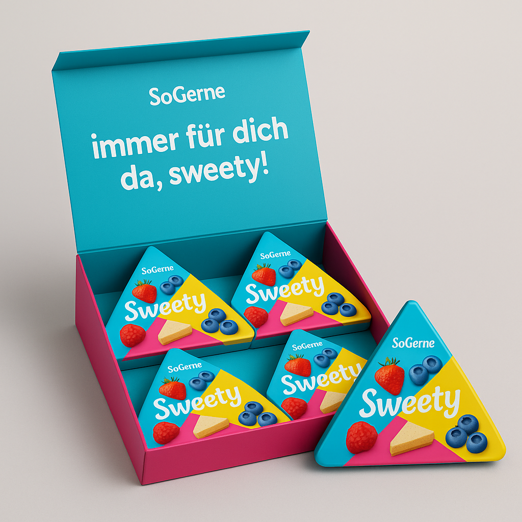 Hochwertige wiederverwendbare SoGerne Sweety Geschenkbox mit 4 fruchtigen Schoko Snacks