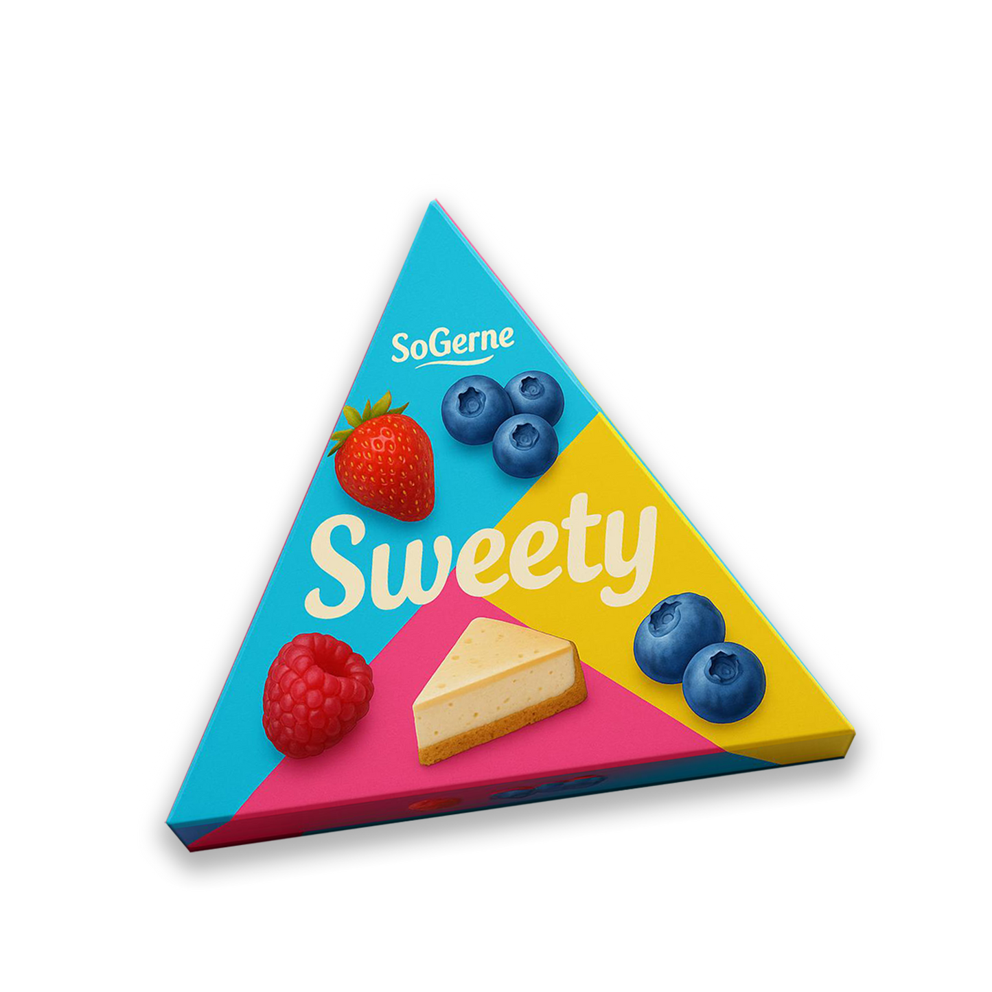 SoGerne Sweety fruchtiger Schoko Snack in Dreiecksform mit Erdbeere, Himbeere, Blaubeere und Cheesecake Design