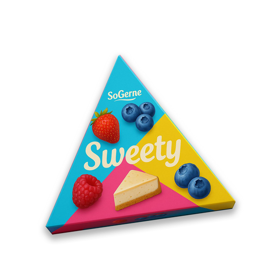 SoGerne Sweety fruchtiger Schoko Snack in Dreiecksform mit Erdbeere, Himbeere, Blaubeere und Cheesecake Design
